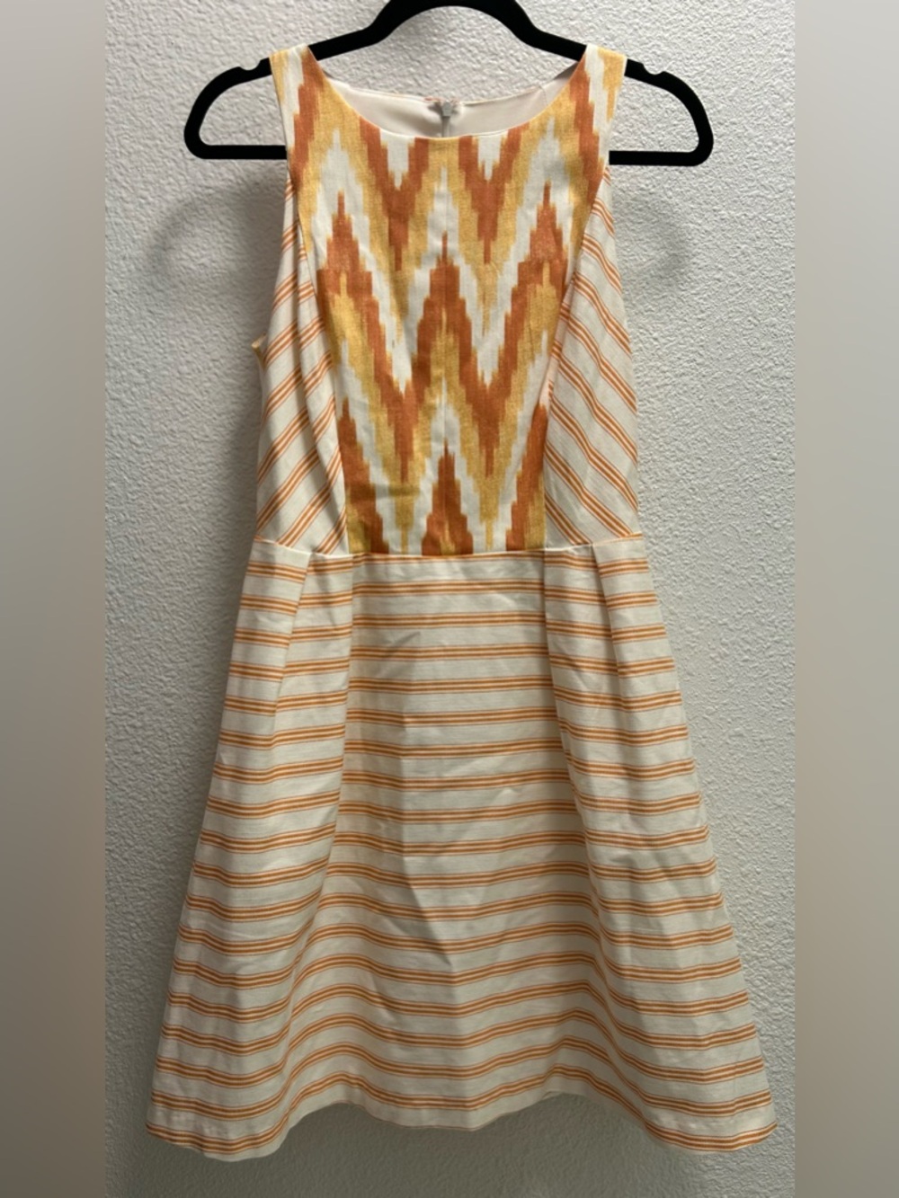 Eva Franco Cream and Orange Patterned Midi Dress
